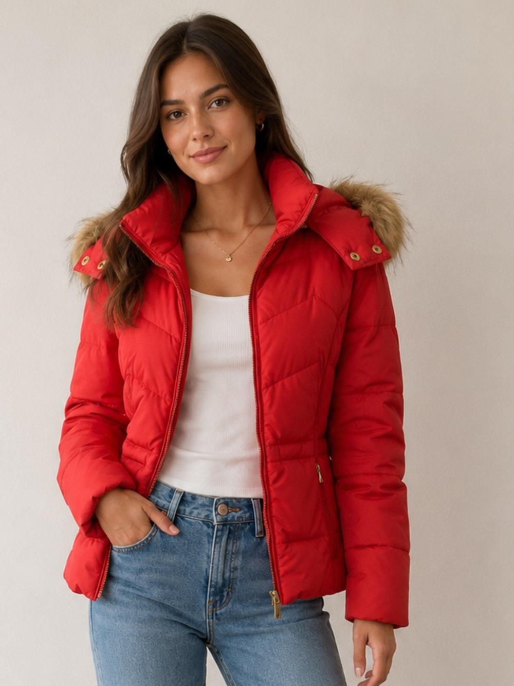 RED GUESS PUFFER JACKET